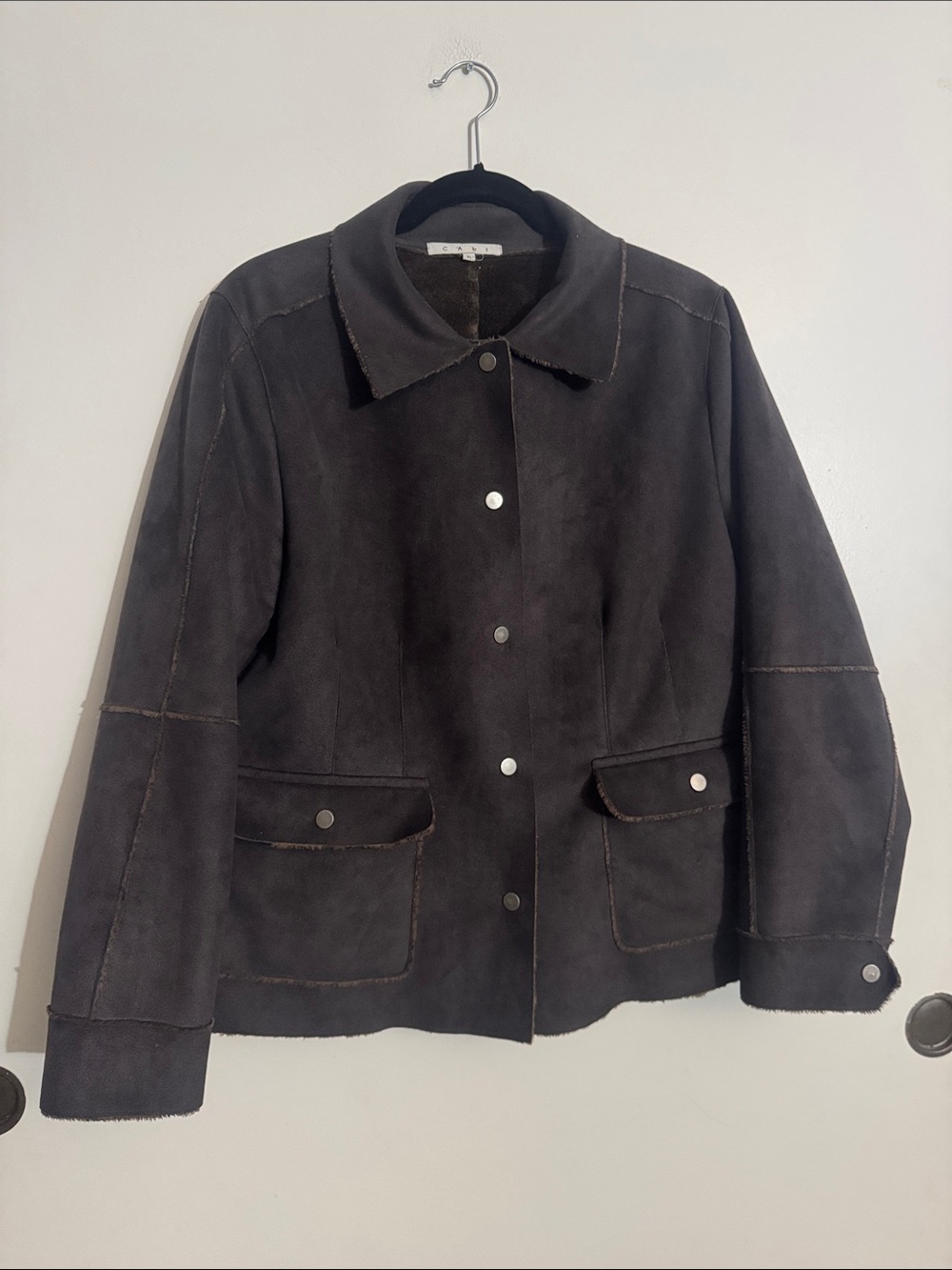 CAbi Gray & BrownFaux Suede Snap-Front Jacket